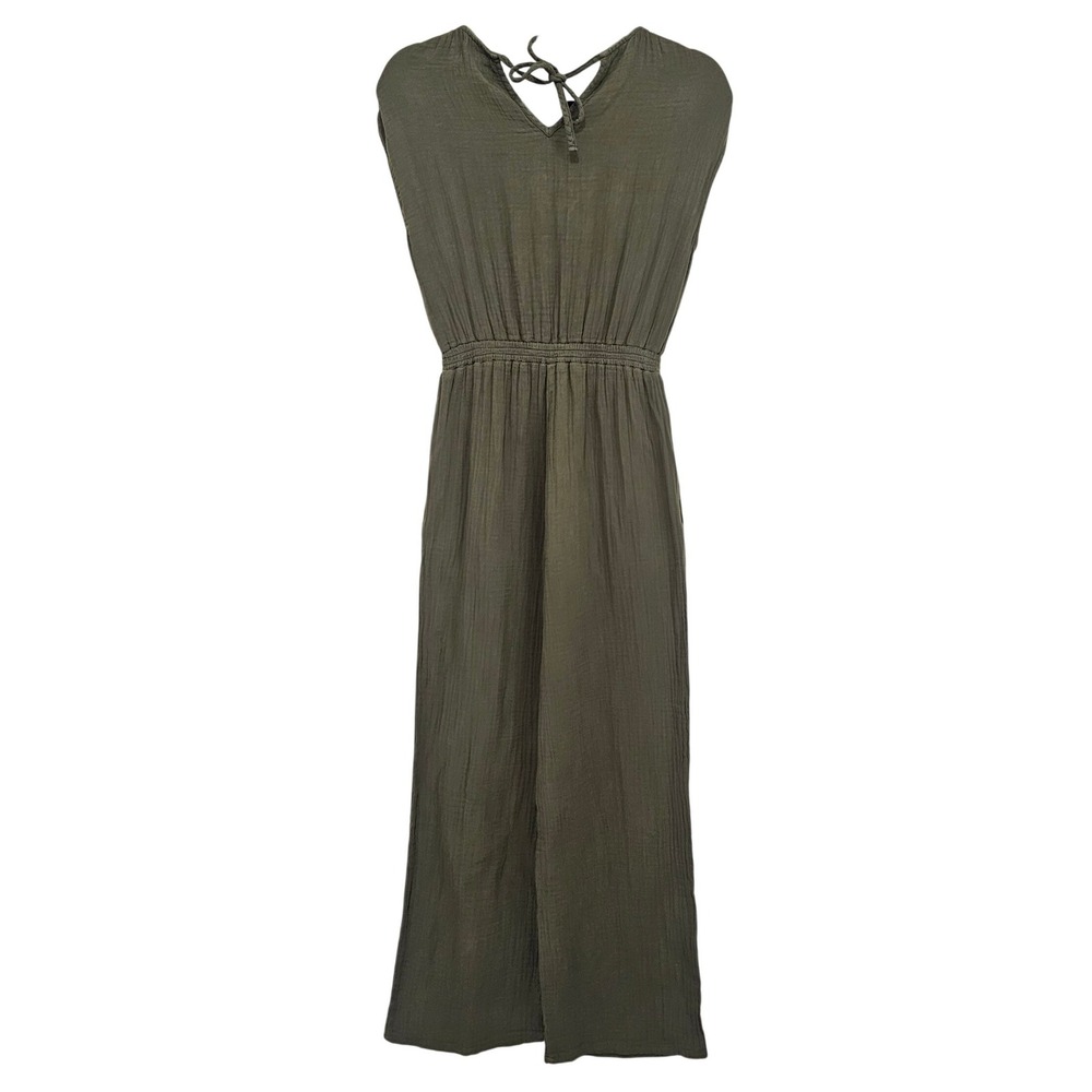 Xirena Jumpsuit XS Olive Green Cotton Gauze Wide Leg Tie Back Boho Chic Minimal